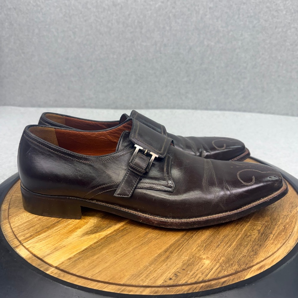 A. Testoni Mens Dark Brown Leather Monk Strap Loafers Square Toe Italy 10.5 M